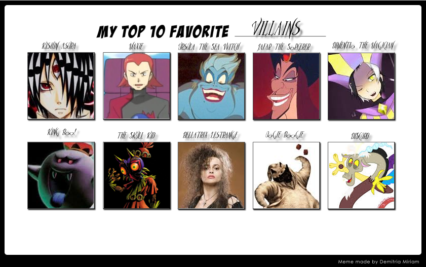 Top Ten Favorite Villains! by NyanCat17 on DeviantArt
